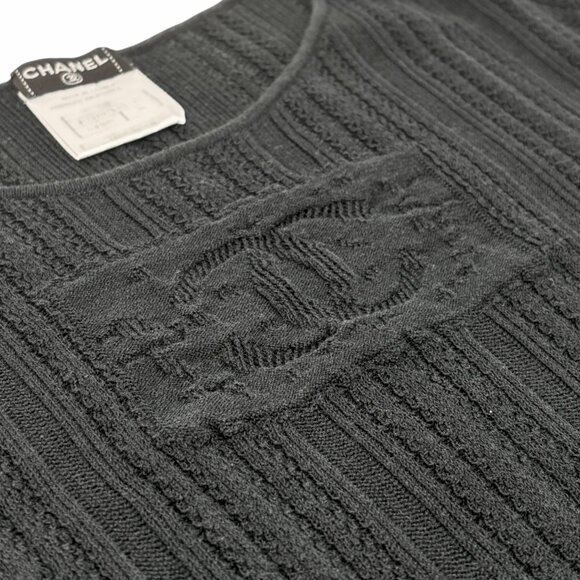 CHANEL Vintage 04P CC Mark Logo Mesh Knit T-shirt Top #38 Black Cotton  [106484] - Picture 9 of 10